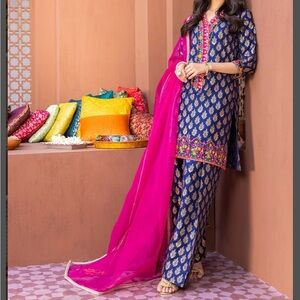 Navy & Fuchsia Embroidered Wedding Salwar Kameez Set